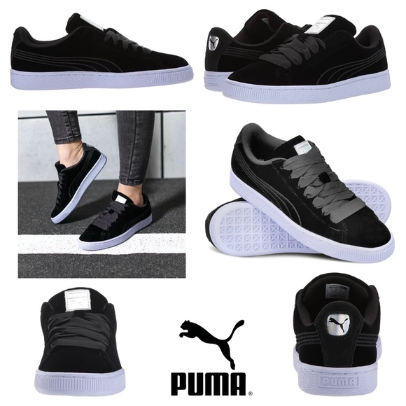 Puma Velour Basket Classic Black White Blue Fashion Sneaker Loafers Casual Shoes - Picture 2 of 5